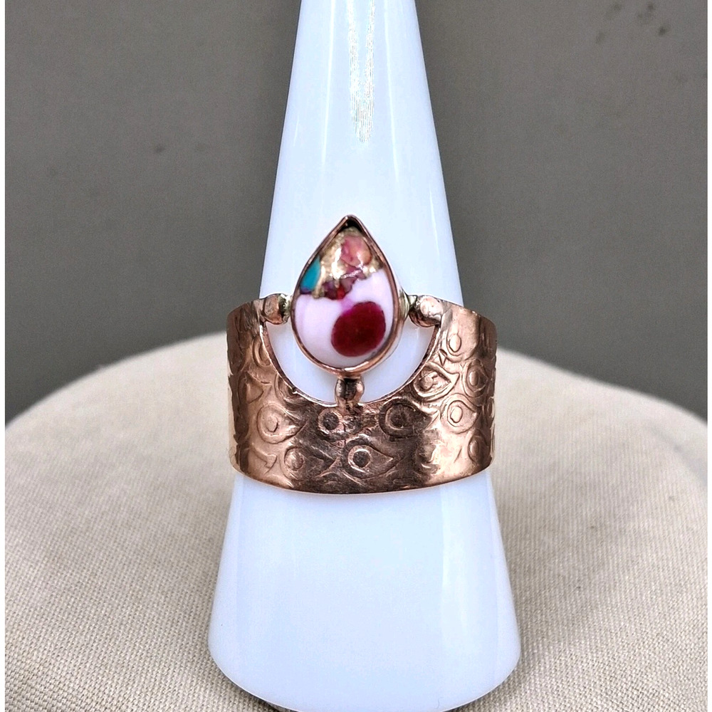 Southwestern Copper Ring Mojave Turquoise Spiny Oyster Size 9.5 Wide Band